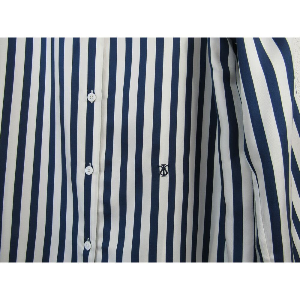 Lilysilk Large Amalfi Stripe Silk Shirt Blue White Pinstripes Silk Blouse Top - Picture 3 of 8